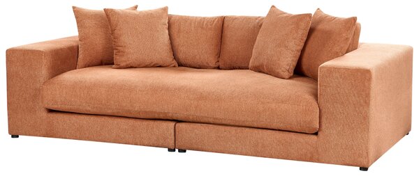 Pohovka látková polyesterová oranžová 240 cm x 120 cm x 61 cm 3-miestna čalúnená s vankúšmi obývacia izba moderná