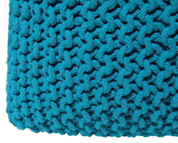 Puf taburetka modrá štvorcová bavlnená 50 x 50 cm pletená podnožka výplň z polystyrénového granulátu