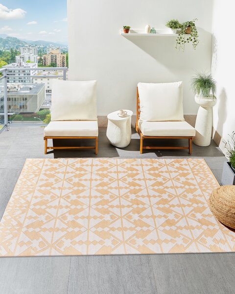 Koberec béžový syntetický materiál 160 x 230 cm izbový vonkajší s geometrickým vzorom moderný balkón a terasa