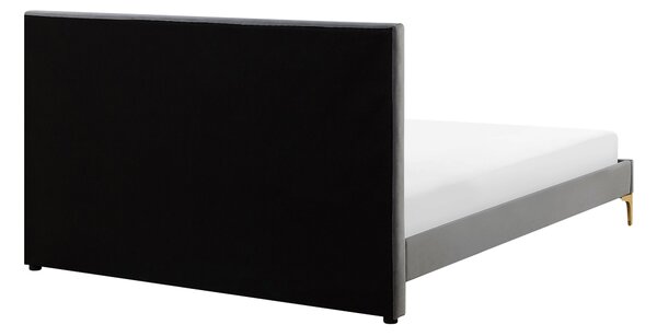 Rám postele 140 x 200 cm sivá zamatové čalúnenie s čelom zlaté nohy spálňa moderný glamour štýl