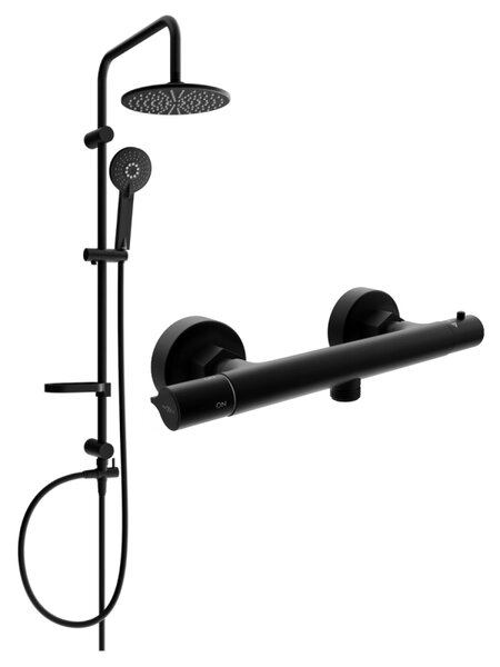 Mexen Carl, sprchový set s dažďovou sprchou a Slim termostatickou sprchovou batériou, čierna matná, 77105240-70