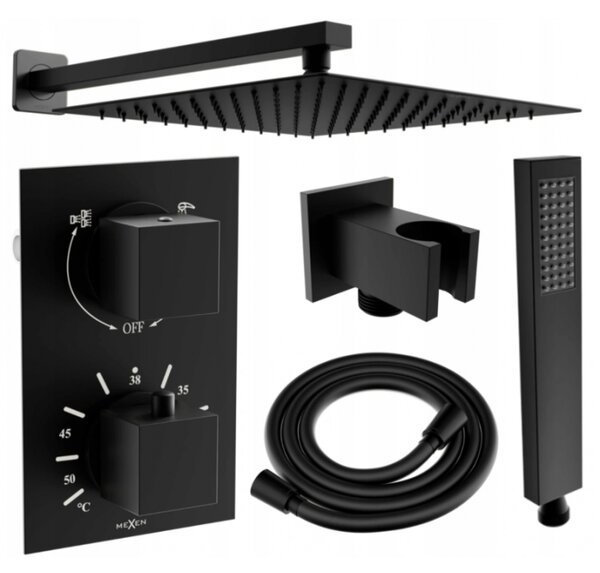 Mexen Cube DR02 podomietkový sprchový set s dažďovou sprchou 25x25 cm (6v1), čierna, 77502DR0225-70