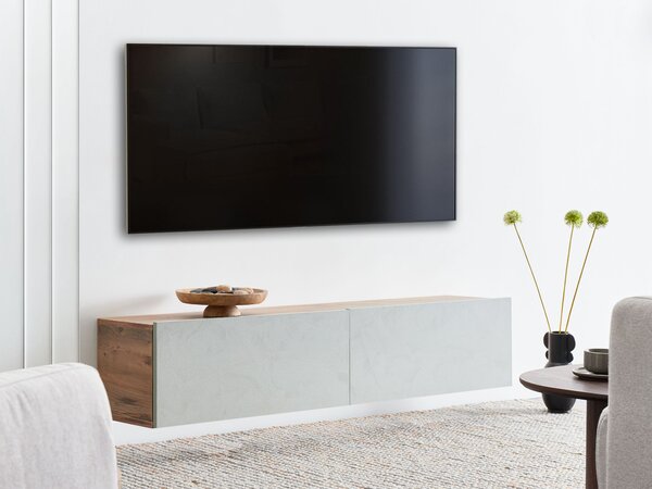 Závesná skrinka pod TV svetlozelená a hnedá 140 cm tv stolík na stenu minimalistický dizajn obývacia izba
