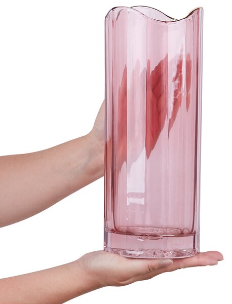 Váza na kvety ružová sklo 30 cm okrúhly tvar vysoká moderný štýl dekorácie doplnky
