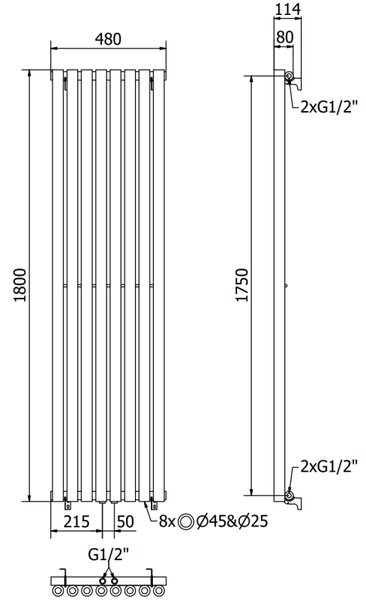 Mexen Nevada, vykurovacie teleso 1800 x 480 mm, 940 W, čierna, W201-1800-480-00-70