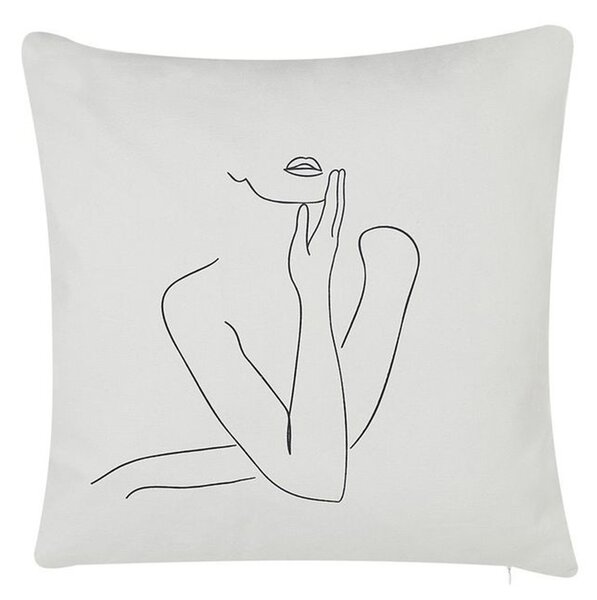 Sada 2 dekoratívnych vankúšov biela bavlnená 45 x 45 cm s motívom ženy odnímateľný poťah so zipsom moderný štýl