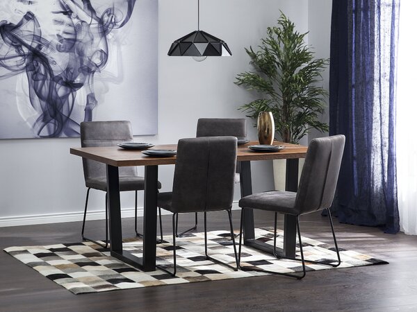 Jedálenský stôl tmavý orech čierna MDF kov 160 x 90 cm obdĺžnikový tvar pre 6 osôb moderný industriálny štýl kuchyňa jedáleň