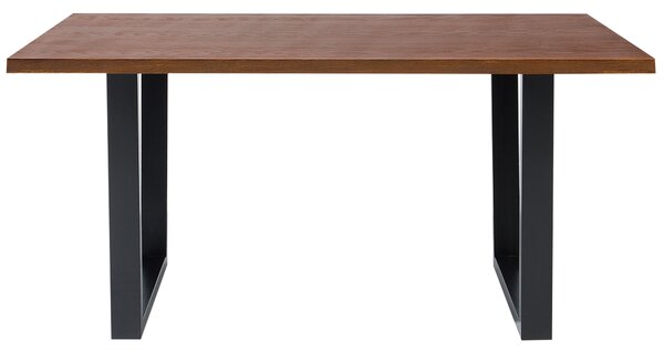 Jedálenský stôl tmavý orech čierna MDF kov 160 x 90 cm obdĺžnikový tvar pre 6 osôb moderný industriálny štýl kuchyňa jedáleň