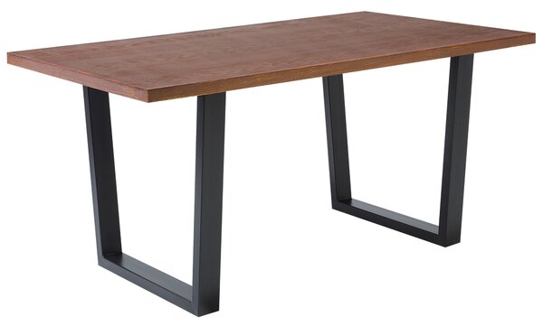 Jedálenský stôl tmavý orech čierna MDF kov 160 x 90 cm obdĺžnikový tvar pre 6 osôb moderný industriálny štýl kuchyňa jedáleň