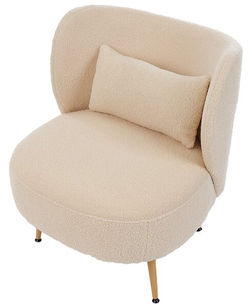 Kreslo béžové buklé čalúnenie svetlé drevené nohy zaoblené operadlo retro glamour art deco štýl obývačka spálňa