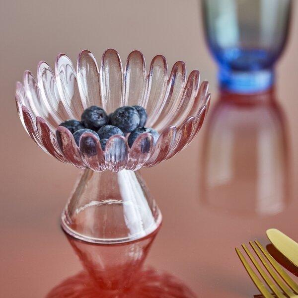 Sklenená miska na podstavci Nalu Rose Glass