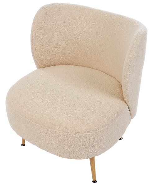 Kreslo béžové buklé čalúnenie svetlé drevené nohy zaoblené operadlo retro glamour art deco štýl obývačka spálňa