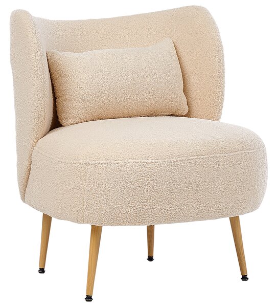 Kreslo béžové buklé čalúnenie svetlé drevené nohy zaoblené operadlo retro glamour art deco štýl obývačka spálňa