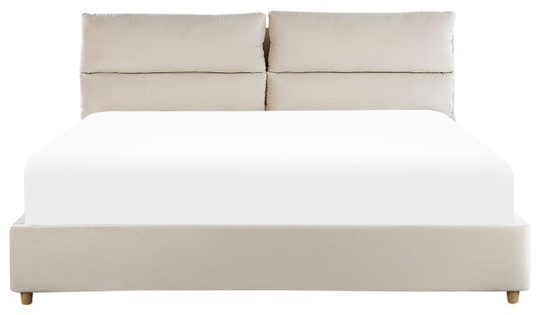 Čalúnená posteľ béžová zamatová 180 x 200 cm s úložným priestorom elegantná moderná spálňa