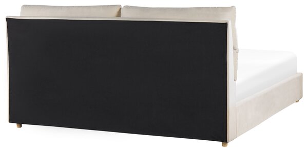 Čalúnená posteľ béžová zamatová 180 x 200 cm s úložným priestorom elegantná moderná spálňa