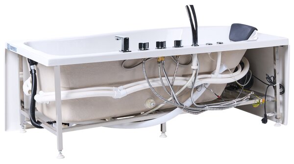Obdĺžniková vírivá vaňa biela ABS 170 x 90 cm hydromasážne trysky LED svetlá moderná kúpeľňa