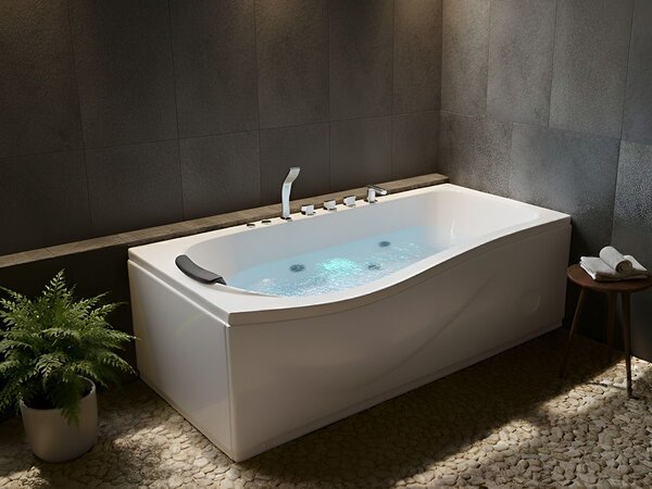 Obdĺžniková vírivá vaňa biela ABS 170 x 90 cm hydromasážne trysky LED svetlá moderná kúpeľňa
