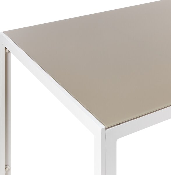Záhradný jedálenský stôl béžová vrchná doska z tvrdeného skla biely hliníkový rám 160 x 90 cm moderný dizajn exteriér