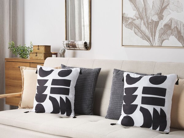 Sada 2 vankúšov biela a čierna obliečka polyester 45 x 45 cm dekoratívne vankúše geometrický vzor