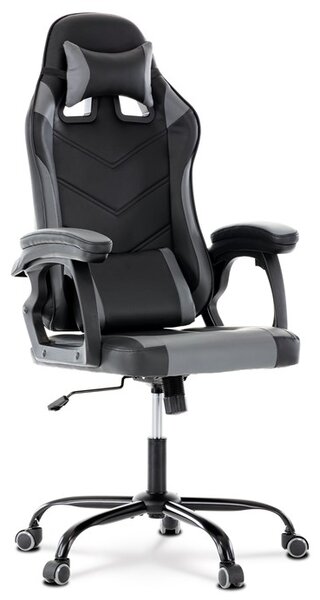 Herné kreslo GEAR — ekokoža, čierna / sivá