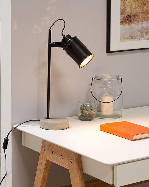 Stolná lampa čierna betónový podstavec nastaviteľné tienidlo priemyselný štýl kancelária
