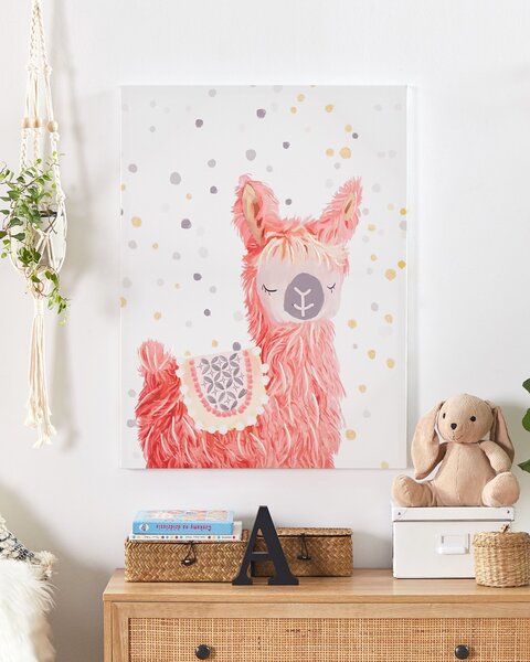 Obraz na plátne ružový polyester 60 x 80 cm lama umelecká tlač na stenu do detskej izby