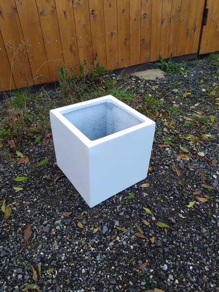 Kvetináč BLOCK, sklolaminát, 30x30x30 cm, biely lesk, outlet