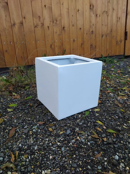 Kvetináč BLOCK, sklolaminát, 30x30x30 cm, biely lesk, outlet