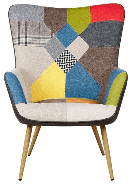 Krídlové kreslo s podnožkou viacfarebné látkové čalúnenie s gombíkmi retro štýl patchwork