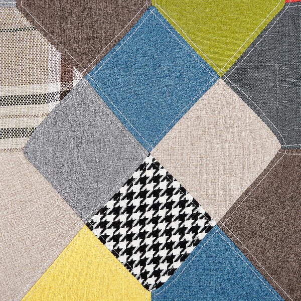 Krídlové kreslo s podnožkou viacfarebné látkové čalúnenie s gombíkmi retro štýl patchwork