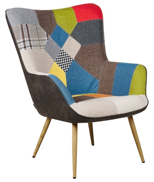 Krídlové kreslo s podnožkou viacfarebné látkové čalúnenie s gombíkmi retro štýl patchwork