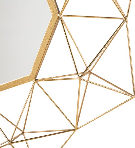 Nástenné zrkadlo zlatá železo sklo maľovaný povrch osemuholníkový tvar dekoratívny geometrický rám moderný glamour štýl doplnky