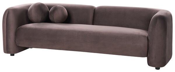 Pohovka tmavohnedá zamatové čalúnenie 3-miestna extra vankúše retro glamour art deco štýl obývačka