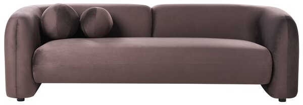 Pohovka tmavohnedá zamatové čalúnenie 3-miestna extra vankúše retro glamour art deco štýl obývačka