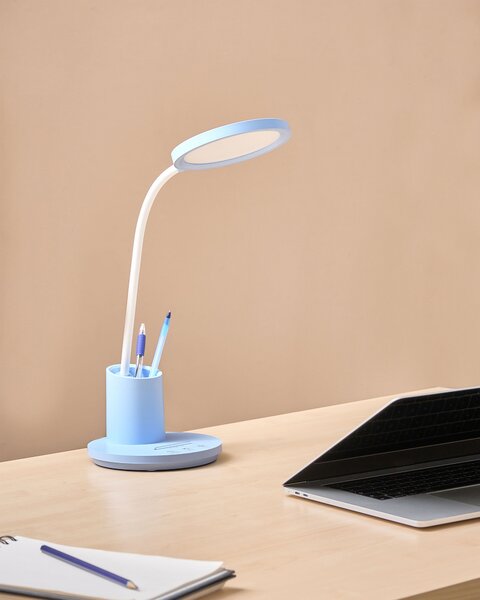 Stolná LED lampa modrá syntetický materiál 3 režimy teploty svetla so stmievačom dotyková nastaviteľná kancelária