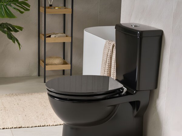 WC doska čierna MDF lesklý povrch 48 x 38 cm kúpeľňové doplnky tradičný štýl kúpeľňa toaleta