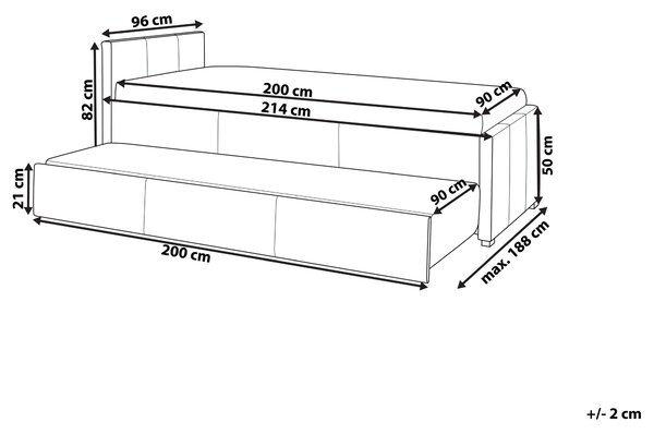 Rozkladacia posteľ tmavosivé látkové čalúnenie 90 x 200 cm posteľ pre hostí prístelka