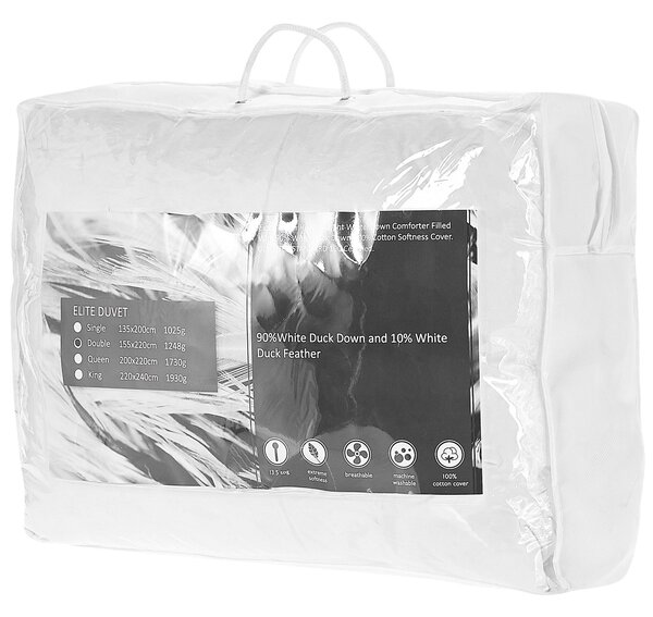 Prikrývka biela bavlna Japara celoročná 155 x 220 cm prešívaný paplón s výplňou z kačacieho páperia