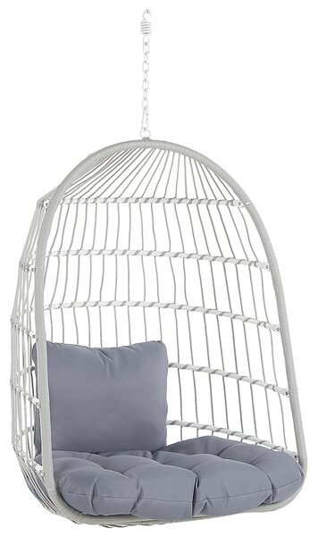 Závesné kreslo s kovovým stojanom biele s výpletom sedací vankúš boho rustikálna terasa balkón obývacia izba