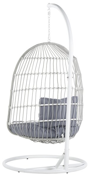 Závesné kreslo s kovovým stojanom biele s výpletom sedací vankúš boho rustikálna terasa balkón obývacia izba