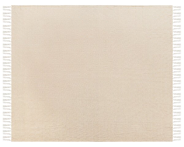 Prikrývka na posteľ béžová bavlnená 220 x 240 cm deka so strapcami textilné doplnky spálňa obývacia izba