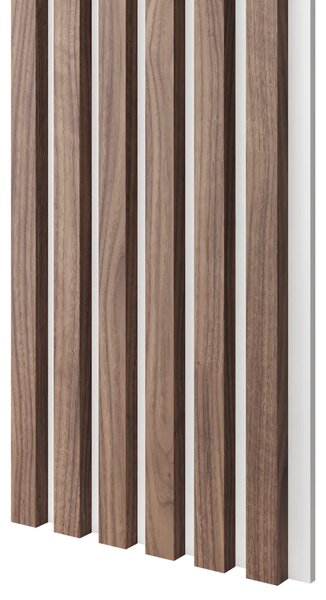 Akustický panel, podklad biela MDF doska, úzka lamela, dyha americký orech, 30x275 cm