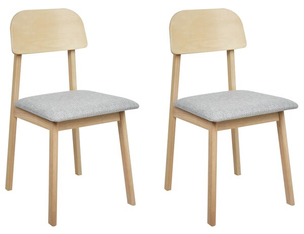 Sada 2 jedálenských stoličiek svetlé drevo svetlosivá kaučukové drevo polyester drevený rám bez podrúčok moderný retro štýl kuchyňa jedáleň