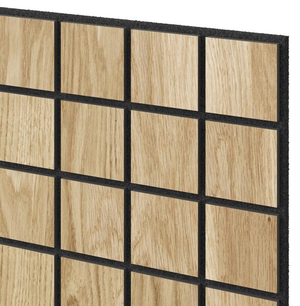 Akustický panel štvorcový, dubová dyha, čierny filc, 60x60 cm