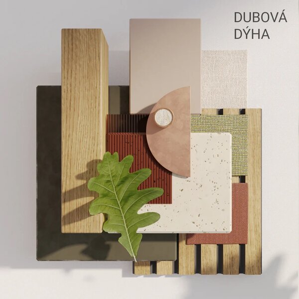 Akustický panel, podklad biela MDF doska, široká lamela, dubová dyha, 30x275 cm