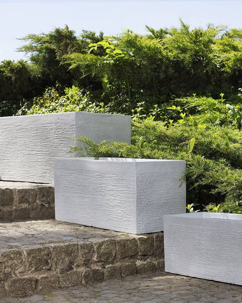 Kvetináč biely zmes hliny a vlákien 60 x 29 x 30 cm obdĺžnikový tvar moderný štýl interiér exteriér