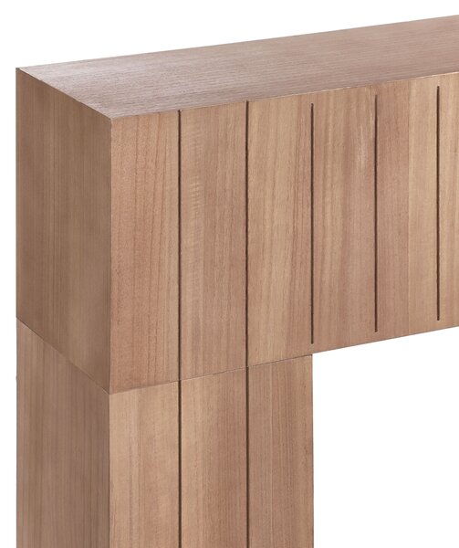 Krbová rímsa svetlé drevo MDF 110 x 23 x 100 cm krbové obloženie zdobená rebrovaná predná časť moderný japandi štýl obývacia izba