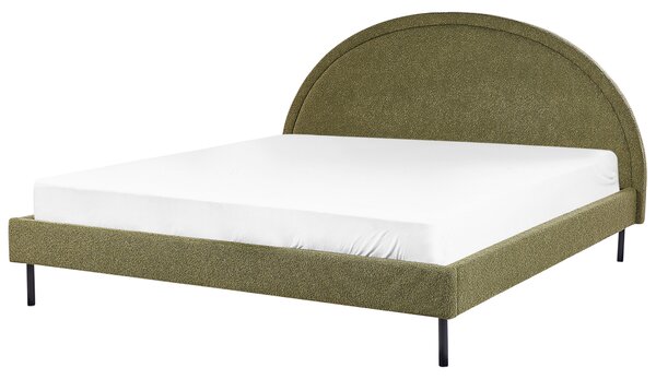 Posteľ zelená buklé polyesterové čalúnenie 180 x 200 cm rám postele s roštom zaoblené čelo minimalistický retro dizajn spálňa
