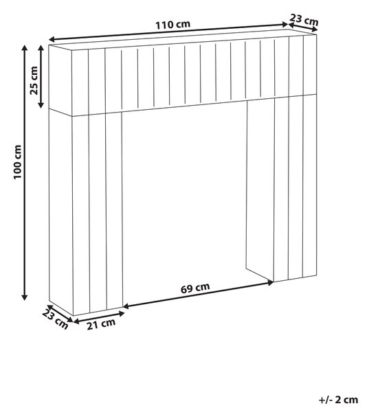 Krbová rímsa svetlé drevo MDF 110 x 23 x 100 cm krbové obloženie zdobená rebrovaná predná časť moderný japandi štýl obývacia izba