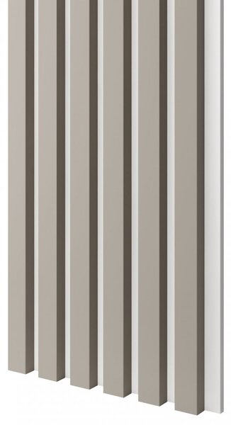 Akustický panel, podklad biela MDF doska, úzka lamela, pieskovo béžová, 30x275 cm